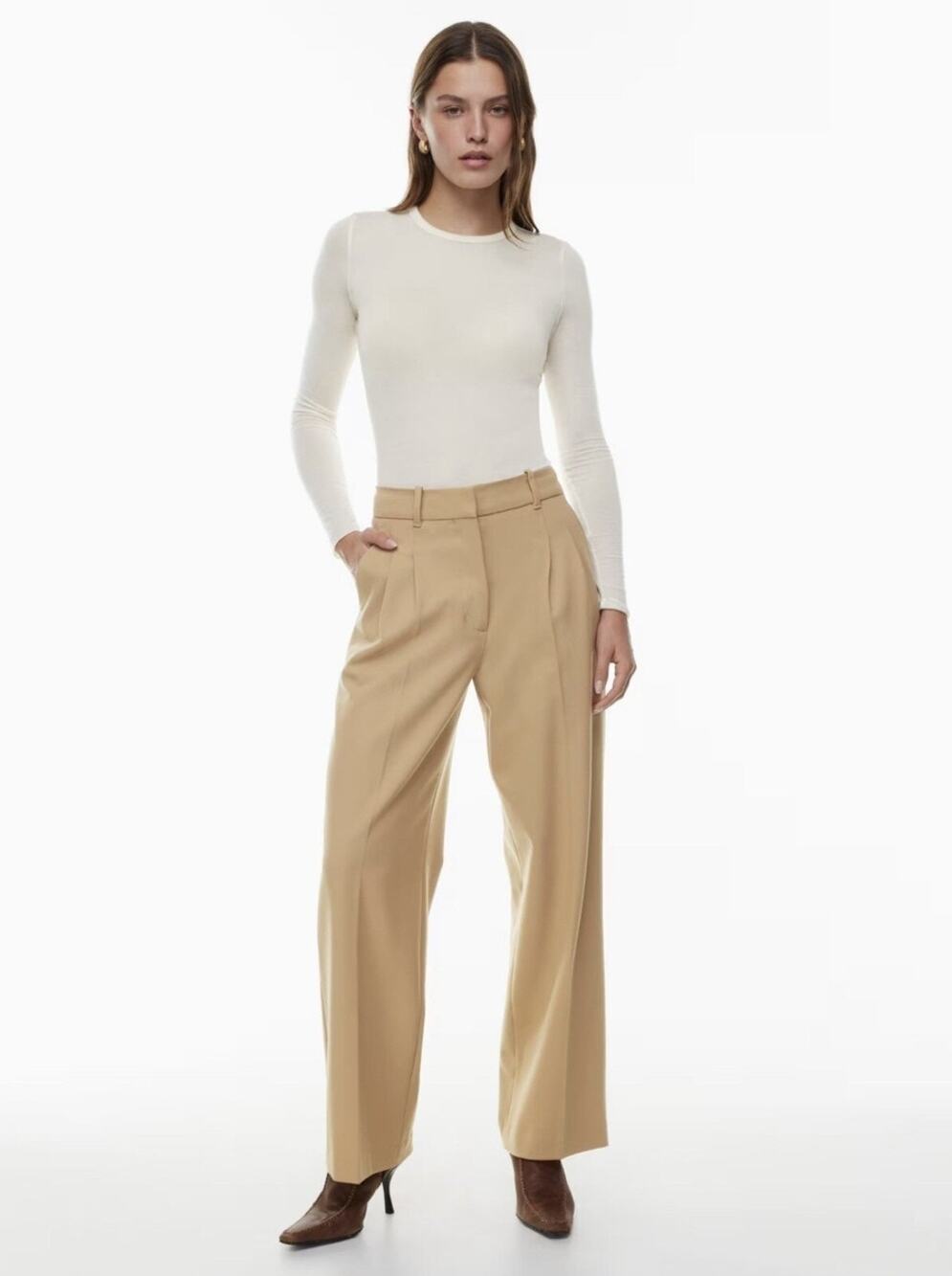 Wilfred Aritzia Effortless Pants Size 10 Tan Wide Leg Trousers Minimalist Modern